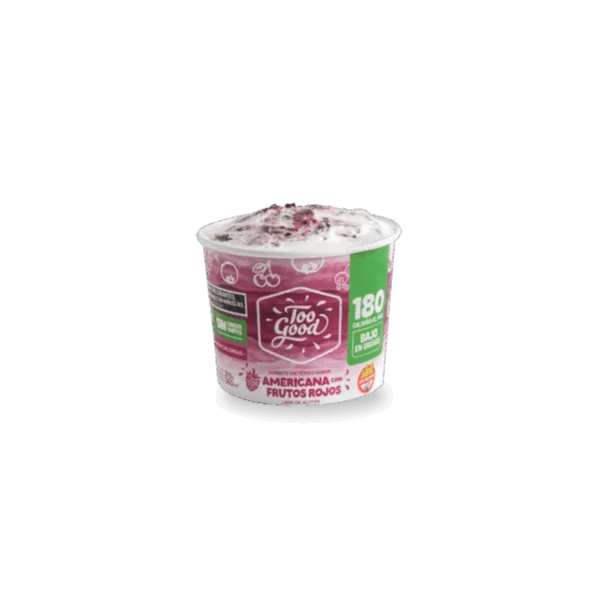 Pote de helado Too Good sabor Americana con Frutos Rojos